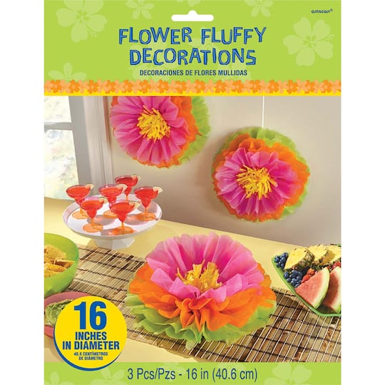 Summer Hibiscus Fluffy Flower Decorations, 6ct.
